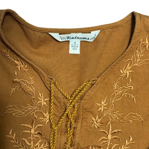 Tantrums Burnt Orange Embroidered Peasant Tunic Top – Babydoll, Size S, Like New - Picture 5 of 12